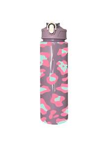 1pc/5pcs 750ml Soft Pink Leopard Print Sports Water Bottle, Flip Lid Design, Reusable Lightweight Leak-Proof Portable Travel Drinking Cup, Suitable For Daily Use And Outdoor Sports - Multi-color - Blue Leopard Print - View 13