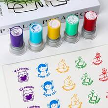 5pcs Spanish Teacher & Parent Correction Cartoon Praise Stamps, Encouragement Stamps Round Colorful Set, Suitable For School Rewards, Learning Rewards, Multi-Color Pattern Motivational Stamps - Multicolor - View 2