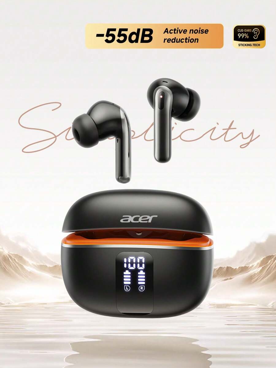 2026 New Acer OHR640 In-Ear Earbuds LED Battery Display 20 Hours Long Battery Life ANC Noise Cancelling HiFi Sound Quality Bluetooth 5.4 Comfortable Fit Type-C Fast Charging Gift Choice
