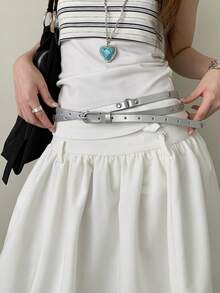 1pc Women's Silver PU Bohemian Style Vintage Double Layer Star Studded Casual Versatile Thin Waist Belt - Silver - View 5