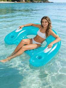 1 pieza Sofá inflable de agua, estilo minimalista de unicolor, con portavasos, diseño de asa, material de PVC, piscina, fiesta temática de playa, estilo vacacional - Sofá en forma de U de color liso - Ver 18