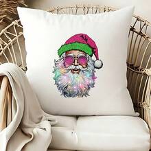 1/2/3pcs Pink Green Glitter Christmas Hat Sunglasses Santa Claus Gradient Beard Heat Transfer Sticker, American Vintage Style Christmas DIY Print, Suitable For T-Shirt, Hoodie, Canvas Bag, Pillow - Multicolor - View 4