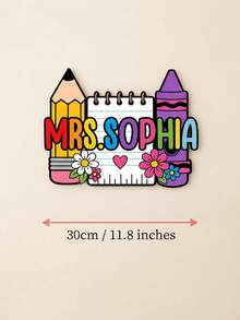 1pc Personalized Custom Pencil Crayon Notebook Shaped Classroom Hanging Wood Sign,Custom Teacher Name Text Function,Cute School Supply Cartoon Print,Jute Rope Hanging Design,Teacher Appreciation Holiday Gift,Classroom Front Door Hallway Wall Decor - Multicolor - View 3