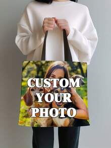 Custom Photo & Text Tote Bag – Personalized, Reusable Shoulder Shopping Bag With Foldable Design (Polyester, Assorted Colors) - Multicolor - View 9