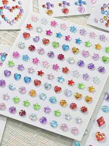 10/4/1 Sheets Sequin Heart Star Stickers Self-Adhesive Rhinestone Diamond Shape Design For Makeup And Clothing, Multi-Color Diamond Face Gems For Valentine's Day, Festivals, Parties And Events - Multicolor - View 8