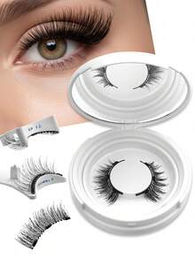 2 Pairs Natural Magnetic False Eyelashes, 2 Pairs Reusable Magnetic False Eyelashes With Applicator, No Glue Needed, Easy To Wear And Remove - 彩色 - 查看 8