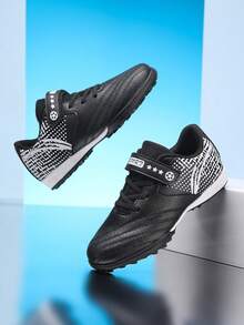 1 Pair Kids Hook And Loop Studded Soccer Training Shoes, Non-Slip Rubber Sole, Daily Match Football Sports Shoes - Black - View 10