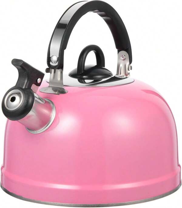 Tetera de acero inoxidable rosa con silbato, elegante y resistente a la oxidación, con boquilla suave, mango aislado del calor y anti-quemaduras, excelente olla para hervir que se adapta a las necesidades diarias de preparación de té en tu hogar, dormitorio y apartamento,**5in