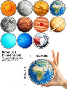 11/5/1pc Solar System Planet Wooden Coasters Round Heat Resistant Drink Cup Mats Space Astronomy Decor Coffee Table Protector Novelty Home Kitchen Decor Holiday Birthday Housewarming Party Gift For Space Lovers - Multicolor - View 5