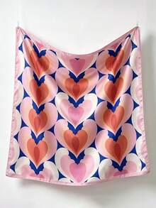 1pc Elegant Women's Heart Pattern Printed 90cm Satin Square Scarf/Headscarf, Women's Bandana Suitable For Casual And Fashionable Street Outings, Applicable For Headscarf, Packaging Decoration, Gifts, Outdoor Travel, Creative Gifts - Blue and Pink - View 3
