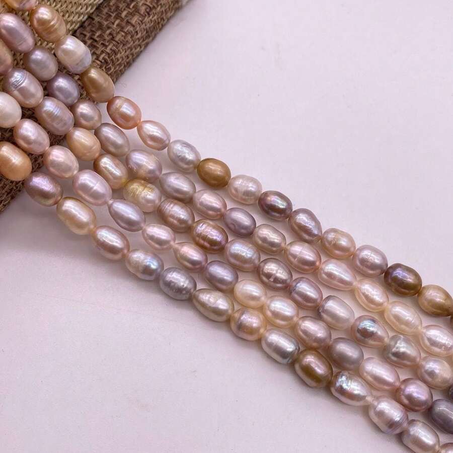 5mm7mm 多色水滴形與米粒形淡水珍珠 DIY 配件,1 串 38cm/14.96英吋,孔徑 0.8mm - 彩色 - 查看 1