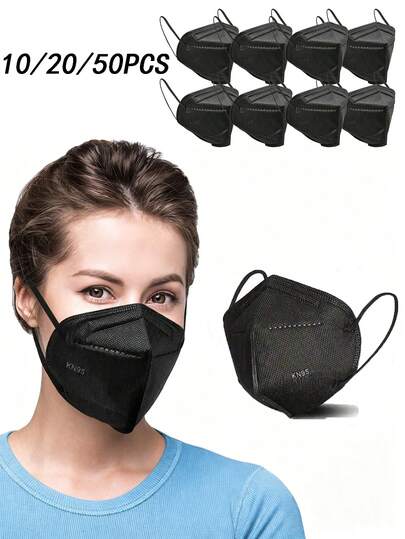 10/20/50pcs KN95 Masks, 5-Layer Breathable Disposable KN95 Masks, Black, Filtration Efficiency Over 98%, Perfect For Home, School, Office, Outdoor And Camping. Equipped With Thick Elastic Ear Loops And Nose Clip. Suitable For Travel, Outdoor Activities, Shopping, Daily Wear, Gatherings And Office Use.