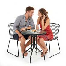 Round Outdoor Garden Table 60cm Glass Top Patio Balcony Coffee Side Table Metal Frame Bistro Dining Table For Garden Terrace Backyard Porch Café Outdoor Furniture Easy Assembly Weather Resistant - White - View 4