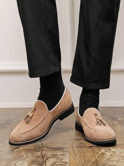 2026 New Men's Summer Slip-On Shoes, Fashion Business Casual Leather Shoes With Suede Finish