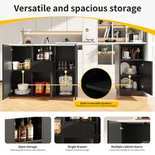 360° Rotating Kitchen Island White With Marble Top And Storage Space - Black - View 4