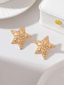 1 Pair Fashionable Cute Star Earrings, Suitable For Daily And Holiday Wear - Yellow Gold - View 2