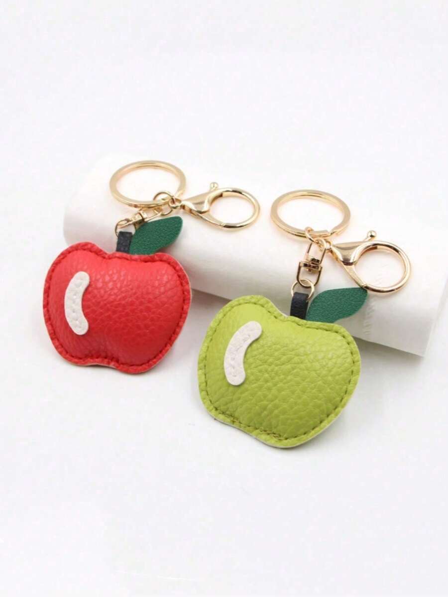 1/2pcs Unisex New PU Leather Apple Keychain, Cute Fruit Pendant, Suitable As Gift For Friends And Family, Minimalist Backpack/Car Key Chain Accessory, With ID Card Holder, Car Accessory Packaging Decoration, Perfect Gift For Mom, Dad, Graduates And Teachers - Multicolor - View 1