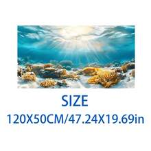 Seascape Sand, Rock, Water Plant And Fish Tank Decor - Coral Reef Self-Adhesive Removable Wallpaper-Style Background, Easy To Peel And Stick Freshwater/Saltwater Aquarium Reusable Fish Tank Decoration, Fish Habitat Decor, Aquarium Sticker, Suitable For Stream Tank, Planted Tank, Turtle Tank Landscaping, Studio Photography Backdrop, Self-Adhesive Front - B - View 15