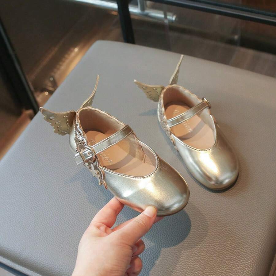 Girls' French Gentle Style Butterfly Wing Princess Mary Jane Shoes, Party Gathering Ballet Performance Shoes - Gold - View 1