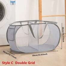 1pc Mesh Pop-Up Laundry Basket, Wide Opening, Breathable, Foldable, Space-Saving, Suitable For Dorm, Travel, Bathroom, Back To School Essential - Grey - View 5