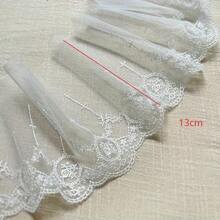 1/5碼黑白荷葉邊薄紗蕾絲飾邊，寬13.5cm，玫瑰花卉刺繡網布貼花，DIY縫製補丁，內衣配件，娃娃洋裝裝飾，手工服飾用品，衣物下擺飾邊，手工藝緞帶 - 多色C - 查看 5