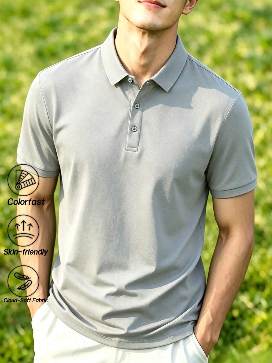 男士短袖 Polo 衫,運動高爾夫風,運動休閒款 - 灰色 - 查看 1