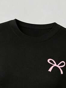 Youth Girl Cartoon Print Crew Neck Long Sleeve Top And Pants - Black - View 3