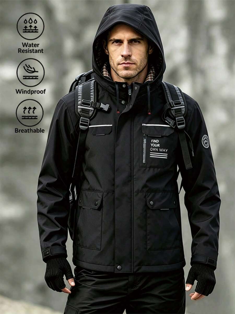 Men's Outdoor Autumn/Winter Fashion Casual Hooded Jacket Sports Black - Black - View 1