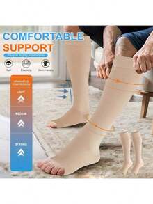 1 Pair 20-30mmHg Unisex Mid-Calf Breathable Open Toe Compression Socks, Promote Blood Circulation And Recovery, Suitable For Running And Hiking - Multicolor - View 11