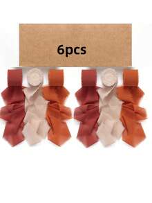 3 Gulungan Pita Sutra Chiffon Buatan Tangan Warna Terakota dan Oranye dengan Rumbai, Ukuran 1,5" x 16,4', Tepi Berumbai, Cocok untuk Dekorasi Pernikahan, Pembungkus Kado Pernikahan, Undangan, Buket Pengantin, Kerajinan Pembungkus Kado, Dekorasi Liburan, Perlengkapan Pesta - Kombinasi merah-oranye - View 7