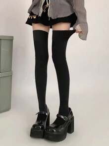 1雙/2雙女款春秋時尚性感彈性中筒襪，為大腿提供保暖、透氣與舒適感 - 白色 - 查看 17