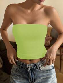 女款夏季性感辣妹休閒百搭 Y2K 風格抹胸上衣 - 淺綠色 - 查看 2