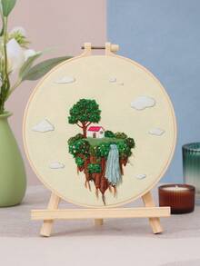 1套初學者刺繡套件，含風景與地理圖案，1套包含1件刺繡布+1個刺繡框+2根刺繡針+1套彩色線+1本英文說明書 - E款材料包 - 查看 1