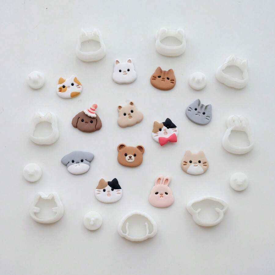 Mini Cute Animal Face Polymer Clay Cutter Set, Cat Dog Bear Bunny Head Shape DIY Earrings Pendant Jewelry Making Handmade Clay Mold Tools - Mini Cute Animal - View 1