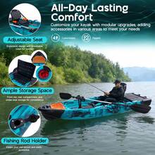 Modular Pedal Fishing Kayak With Fin Drive System, Lightweight HDPE Sit-On-Top Fishing Boat, Adjustable Seat, Large Storage, Portable 2-Piece Design, Paddle Included, 420 Lbs Capacity - Fin Drive - View 7