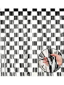 2/1pc Racing Theme Metallic Tinsel Curtains, Black And White Checkered Fringe Curtains, Rain Curtain Balloon Set, Racing Theme Birthday Party Decor Curtains, Theme Party Foil Curtains, "Go Racing" Party Backdrop, Indoor/Outdoor Party Backdrop Decor - Racing - View 1