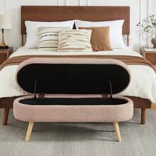 Storage Bench With Storage Space, Beige Color, Ideal For Bedroom Or Hallway - Pink - View 11