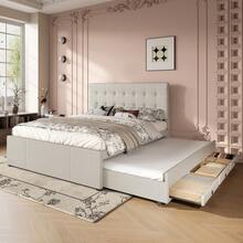 إطار سرير مزدوج الحجم - 140x200 سم، مع أدراج - بيج - مشاهدة 1