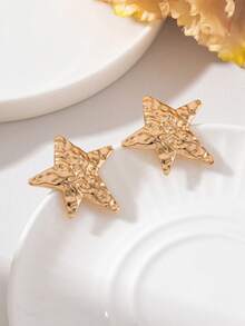 1 Pair Fashionable Cute Star Earrings, Suitable For Daily And Holiday Wear - Yellow Gold - View 4