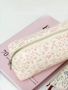 Canvas Pencil Case, Fresh Floral Pattern, Large Capacity Stationery Storage, With Zipper, Suitable For Students And Desk Organization, First Day Of School - Multicolor - View 6