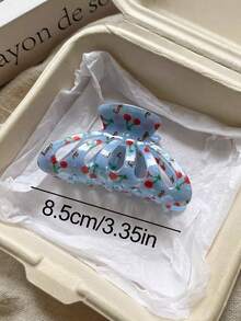 3件/1件裝 女款大號 8.5cm/3.35in 藍色、奶油色、薄荷綠個性趣味櫻桃圖案髮夾，時尚百搭高端優雅髮爪髮飾，適合日常出門、休閒、派對、通勤、度假、紮髮、綁髮、盤髮、洗臉、沐浴、化妝、搭配衣著，髮飾頭飾髮夾 - 彩色 - 查看 2