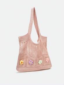 Dedoo Retro Hollow-Out Floral Contrast Color Casual Crossbody Bag(The Color Position Of Flowers Is Random)(The Color/Pattern Of Shoulder Strap Is Random) - Pink - View 8