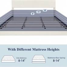 Cama Plataforma Tapizada King/Queen/Full, Cabecero Acolchado Ajustable en Altura, Estructura Metálica Reforzada con Listones de Madera, Fácil Montaje sin Base, Silenciosa y Antirruido - Ribete negro, blanco roto - Ver 5