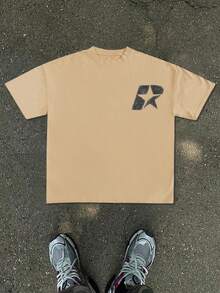 New Men's T-Shirt, Minimalist White Base Pattern With An Abstract Geometric Lettering Graphic In Vintage Style On The Left Chest, Minimalist And Versa - 粉色 - 查看 7