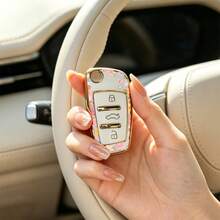 1件汽車鑰匙保護套 時尚印花款，適用於 Audi A3 8P、A6 C6、Q3 8U、A1 8X、Q7 4L、TT 8J、R8 42，高級親膚觸感，不阻擋訊號，中性款 - Audi 3 Button Model CA - 查看 10