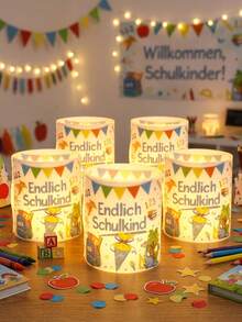 6/12pcs Back To School Lampshade Decor, Desktop Ornament, School Desk Decoration, DIY Candle Holder, Party Backdrop Decoration, Candle Stand, Tabletop Decor, Party Gift, Baby Shower Decoration, Back To School Decoration - Multicolor - View 2