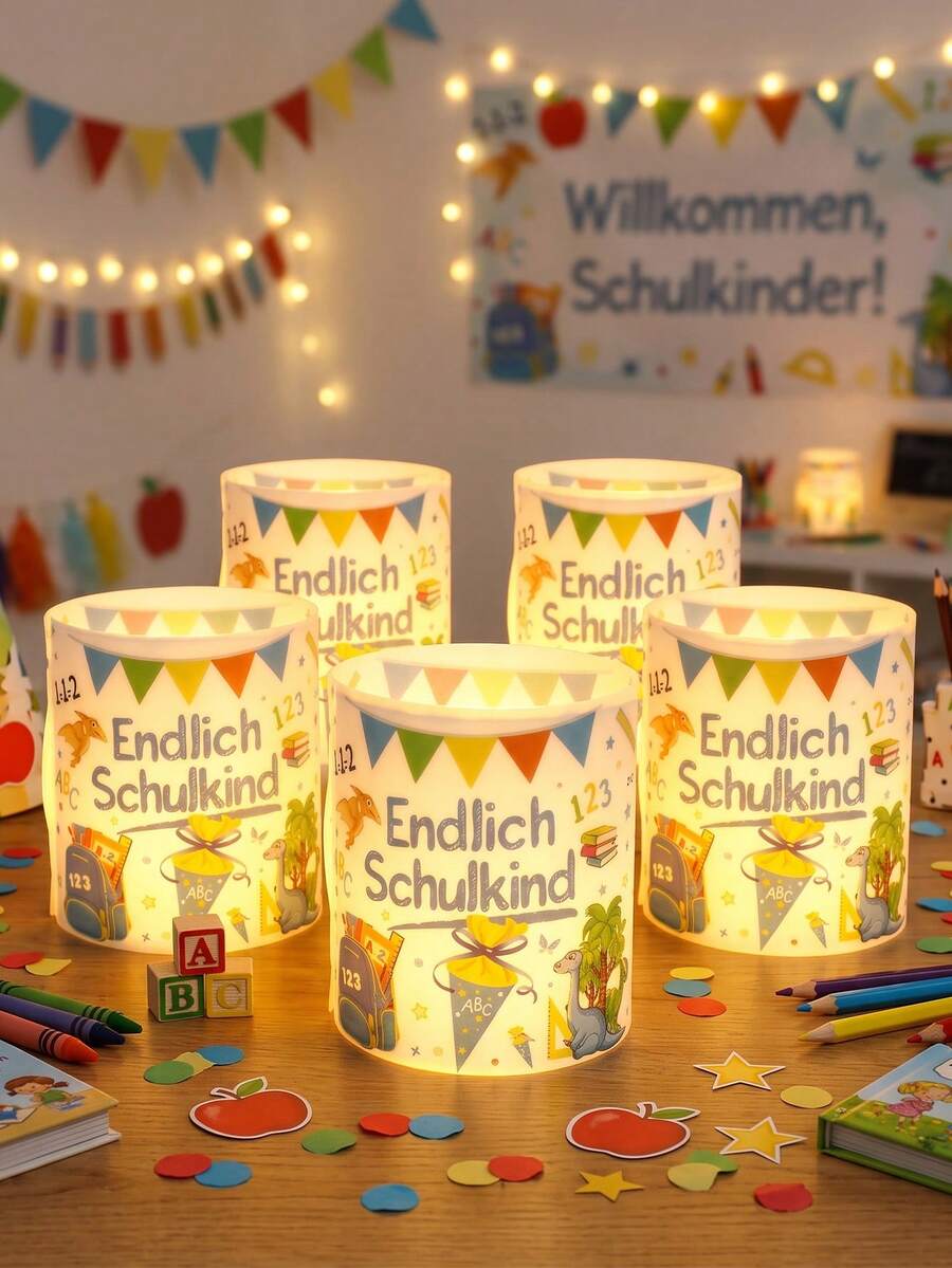 6/12pcs Back To School Lampshade Decor, Desktop Ornament, School Desk Decoration, DIY Candle Holder, Party Backdrop Decoration, Candle Stand, Tabletop Decor, Party Gift, Baby Shower Decoration, Back To School Decoration