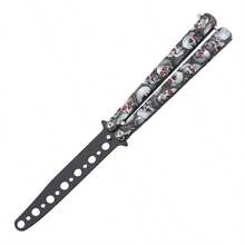 Peripherals Stainless Steel Multi-Hole Butterfly Comb Foldable Beginner Practice Flipping Toy, Cool Skull Print Trainer - EDC Finger Stress Relief Toy, Multiple Colors Available, Non-Sharp Blade - Multicolor - View 14