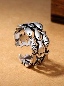 1pc Vintage Minimalist Thai Silver Small Fish Ring - Antique Silver - View 1