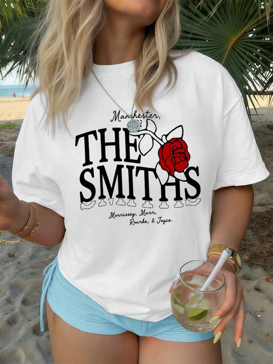 Women's Rose Graphic T-Shirt Made Of High Quality Cotton, Comfortable And Relaxed Fit, Casual, With Unique Graphic Print. - White - View 1